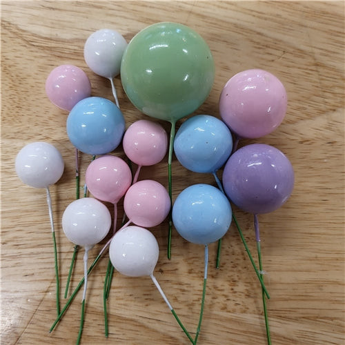 Pastel ball cake decorations wired mix in pink blue mint and purple
