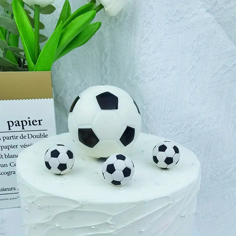 Plastic Soccer Ball Cake Decorations - Set of 4