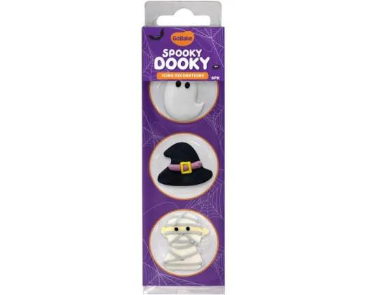 Go Bake GoBake Spooky Dooky Icing Decorations – 6 Pack, Halloween-themed cake decorating icing decorations including a ghost, witch hat, and mummy.