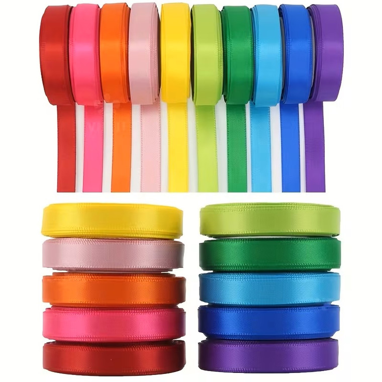 Rainbow Satin Ribbon with Grosgrain Ribbon Trim – Each Colour Sold Separately - The Cake Mixer