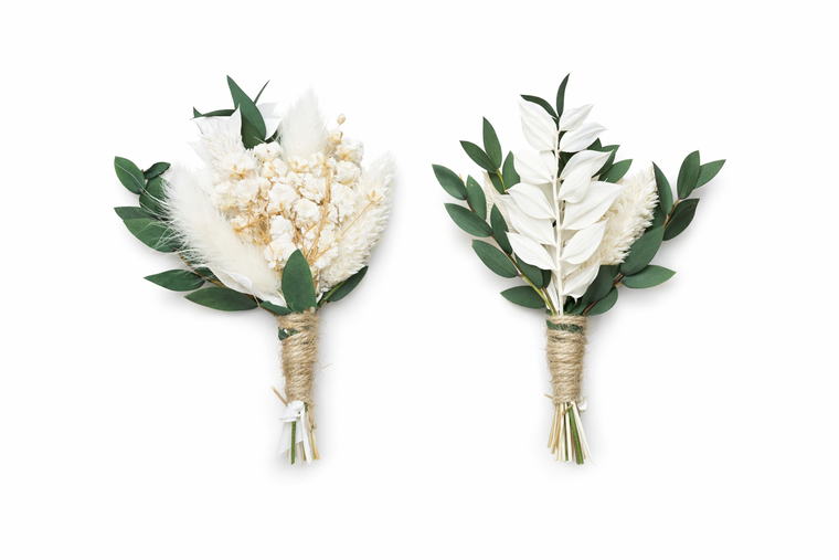 Dried Flower Cake Topper – Rustic White & Green Arrangement