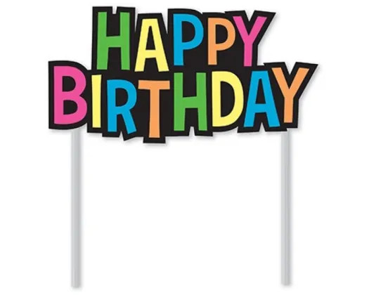 happy birthday rainbow cake topper with colourful lettering for party cake decoration