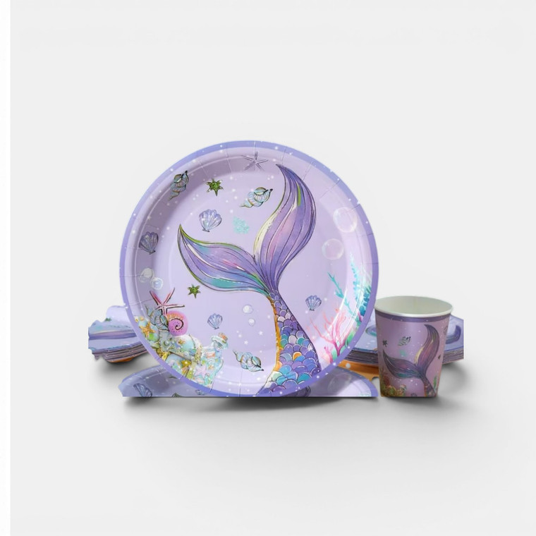 Mermaid themed party plates and cups sold separately