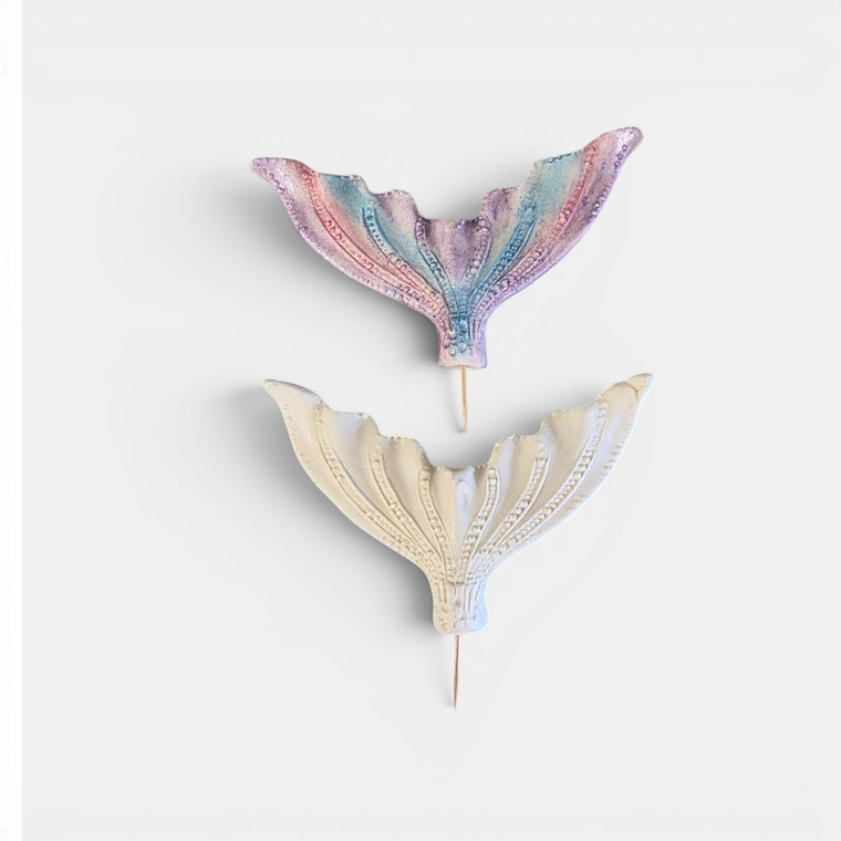 Handmade gumpaste mermaid tail cake topper available in custom colours