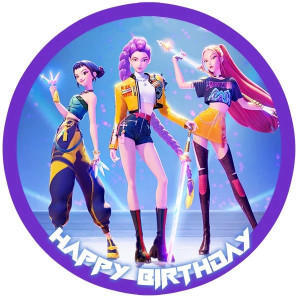KPop Demon Hunters edible image and wafer paper cake toppers featuring character designs for cakes and cupcakes.
