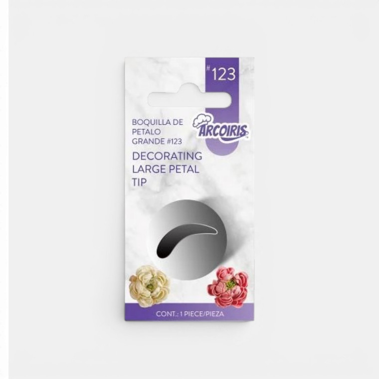 Arcoiris No.123 Large Petal Piping Tip for creating buttercream flowers, roses, peonies, ruffles and cake decorations.