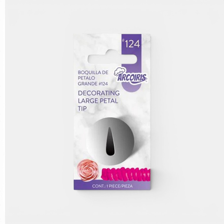 Arcoiris No.124 Large Petal Piping Tip for creating large buttercream roses, peonies, flower petals and decorative cake ruffles.