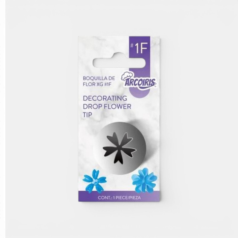Arcoiris No.1F Drop Flower Piping Tip for creating buttercream flowers, cupcake toppers and floral cake decorations.