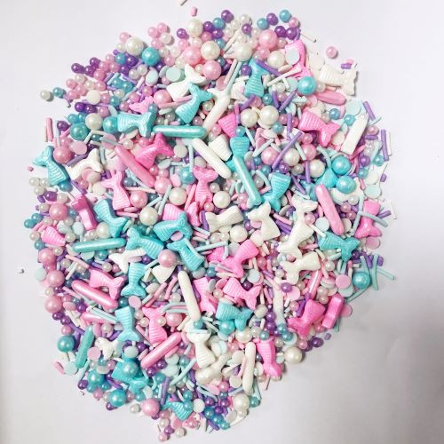 Arcoiris Mermaid Sprinkle Mix 80g featuring aqua, purple, pearl and white sprinkles for mermaid cakes, cupcakes and ocean-themed desserts.