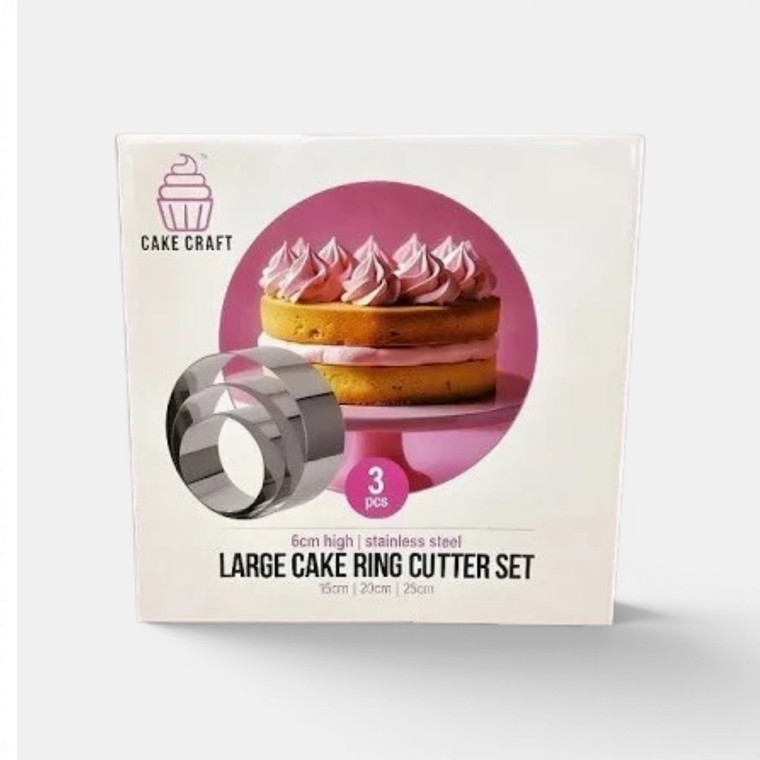 Cake Craft large stainless steel cake ring cutter set with 15cm, 20cm and 25cm rings for baking and desserts