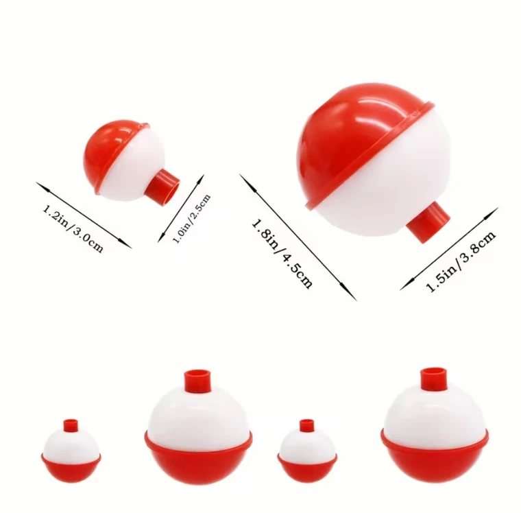 Red and white plastic fishing float cake decorations available in multiple sizes for fishing-themed cakes