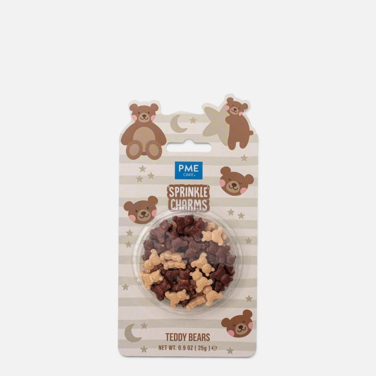 PME Teddy Bears Sprinkle Charms 25g edible brown and caramel teddy bear cake decorations