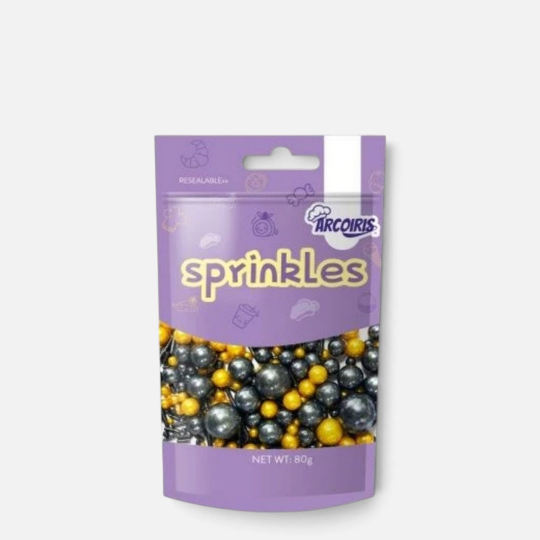 Arcoiris Black and Gold Pearl Sprinkles 80g assorted metallic cake decorating pearls