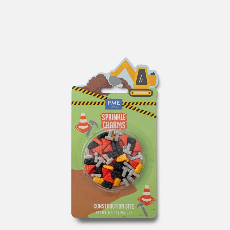 PME Construction Site Sprinkle Charms 25g edible digger and construction themed cake and cupcake decorations