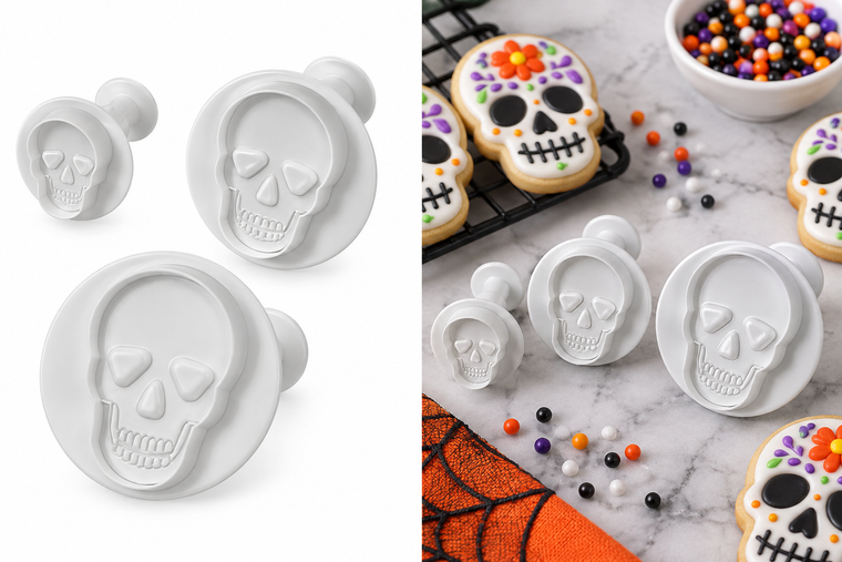 PME Skull Plunger Cutter Set of 3 for fondant and Halloween cake decorating