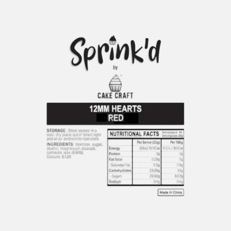 Red Heart Sprinkles 30g small red heart-shaped cake and cupcake decorations