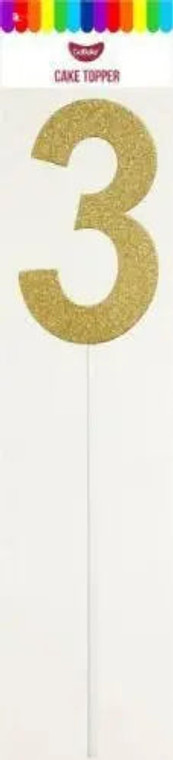 Number 3 Gold Card Cake Topper