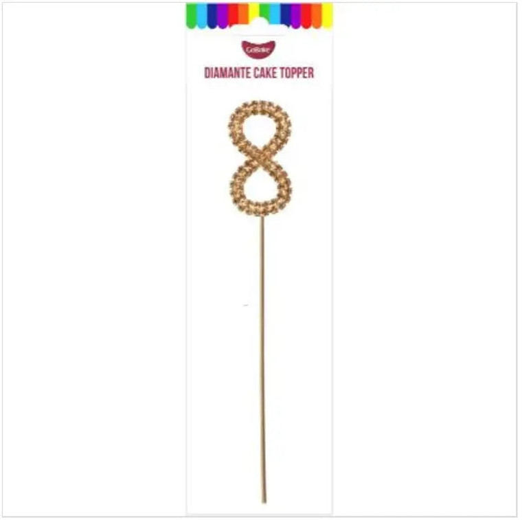 Number 8 Gold Diamante Cake Topper. Glitz and Glamour