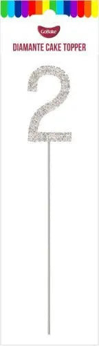 Number 2 Silver Diamante Cake Topper