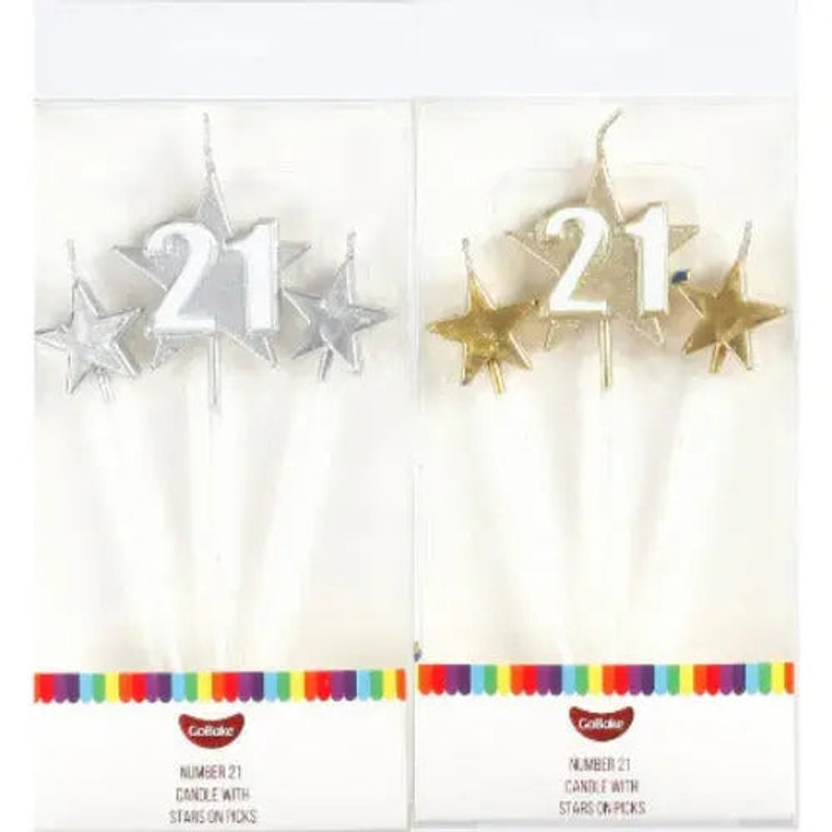 Go Bake Number 21 Candle With Stars on Picks