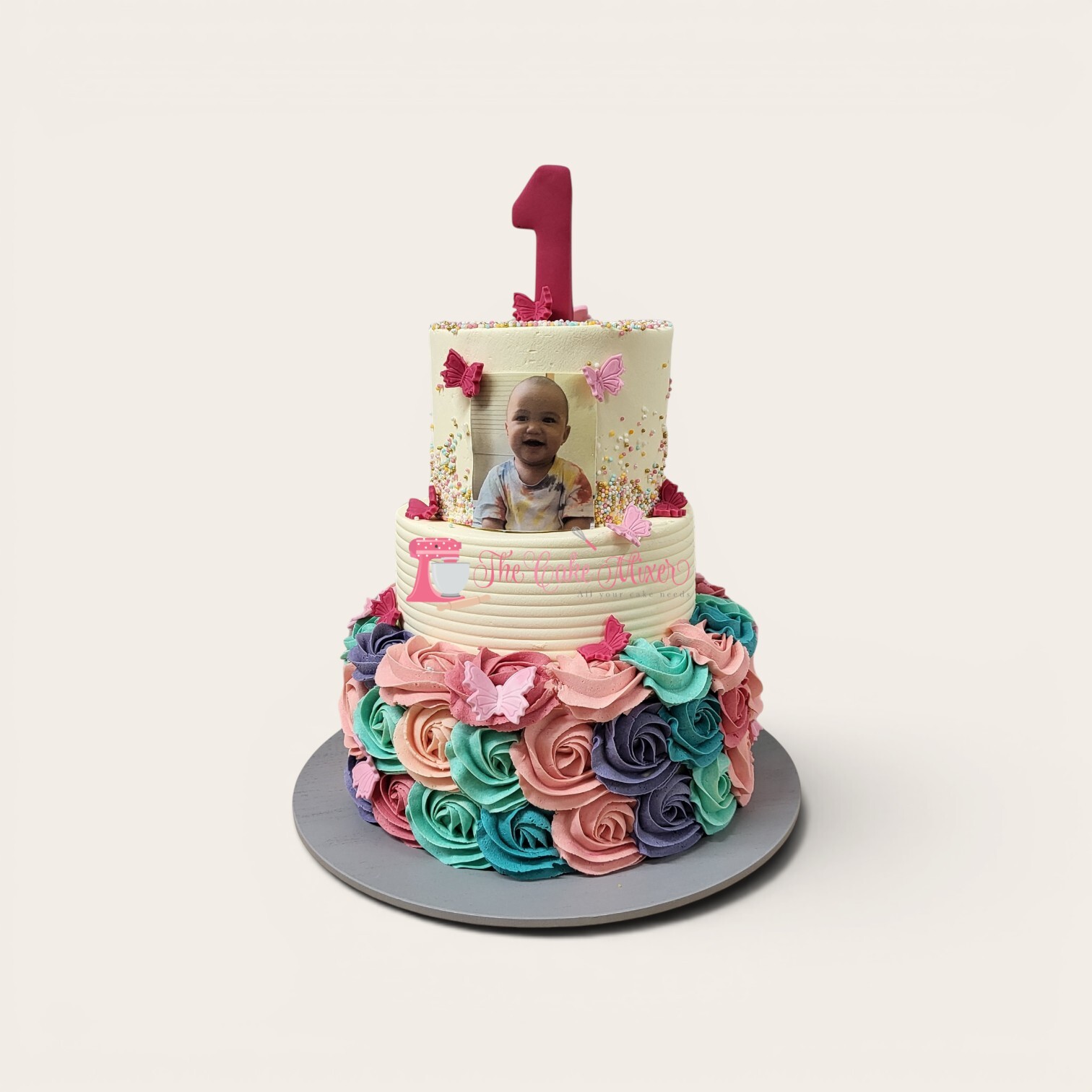 1st birthday photo rosette cake.jpg