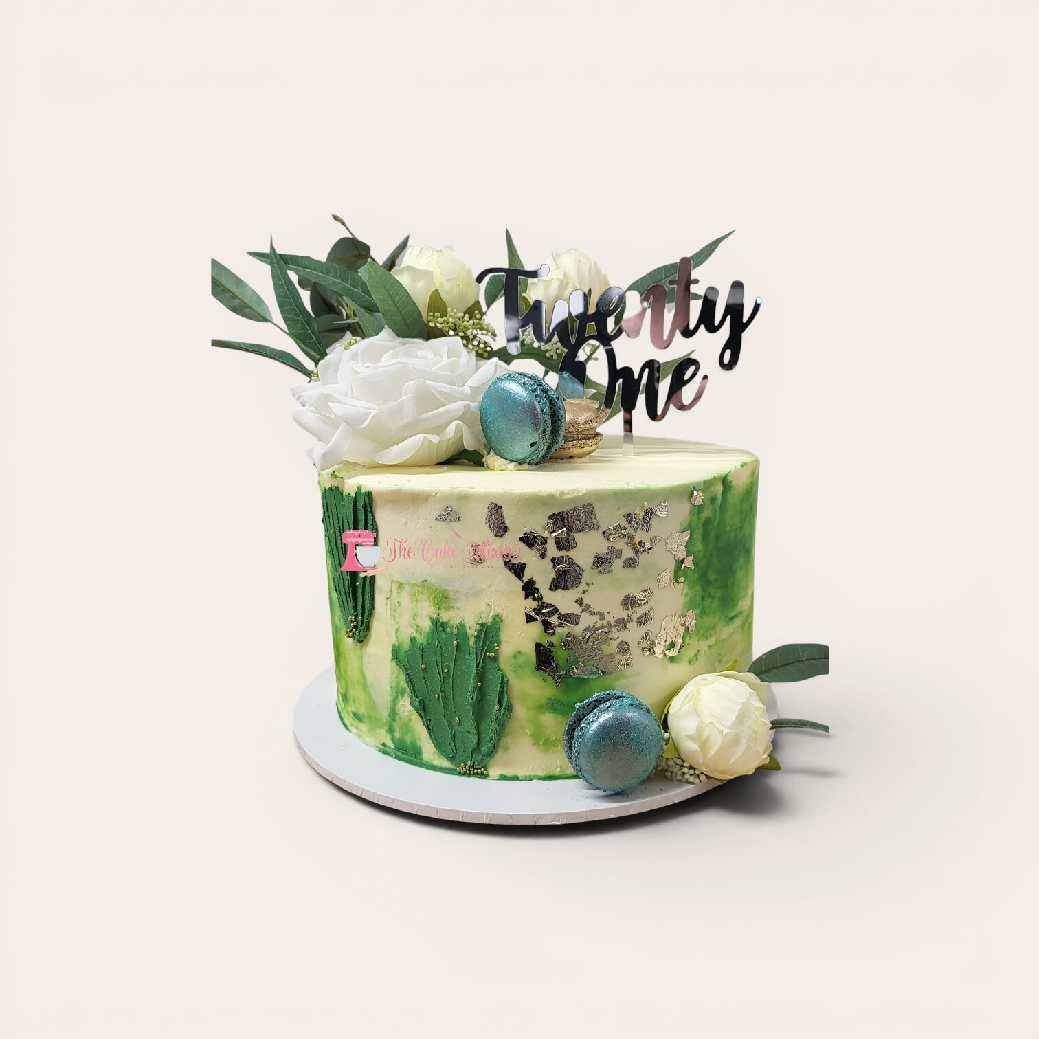 21st birthday cake green white.jpg