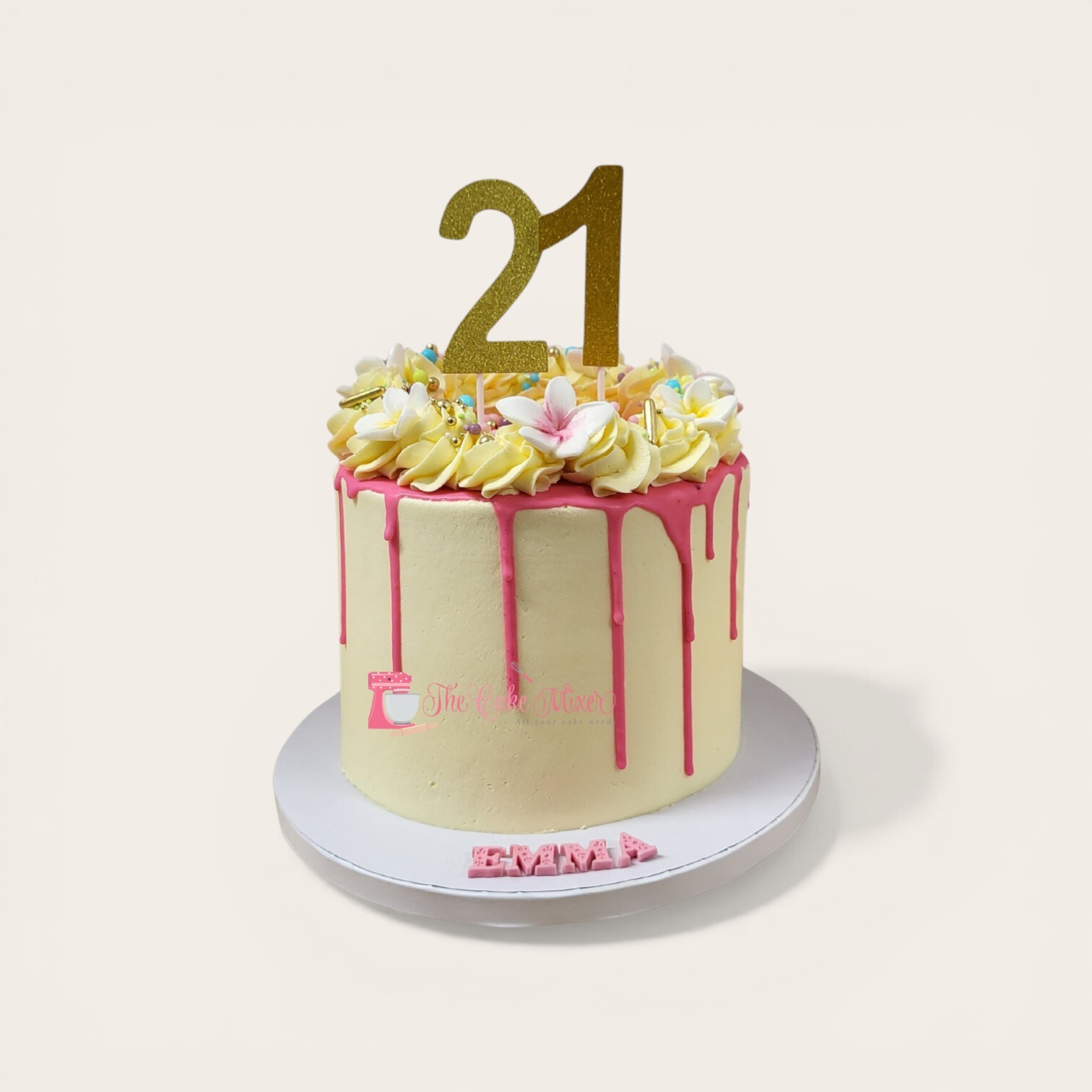 21st cake with bright pink drip.jpg
