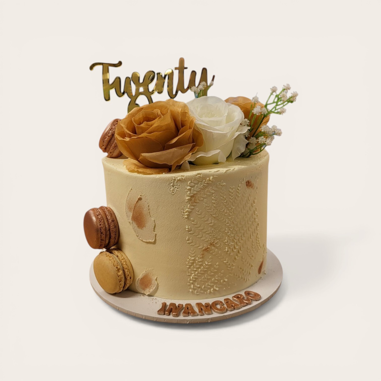 21st cake with stenciled pattern.jpg