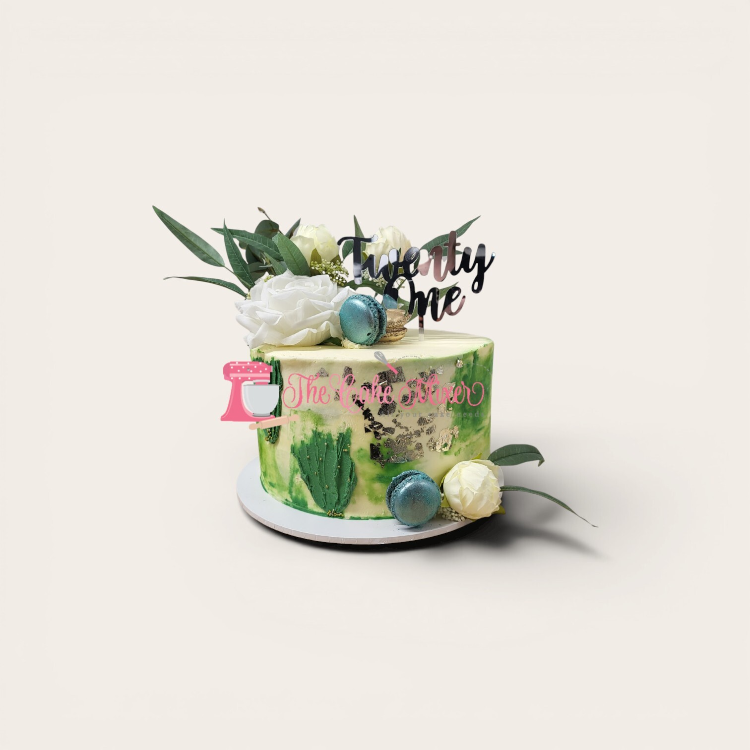 21st floral green birthday cake.jpg