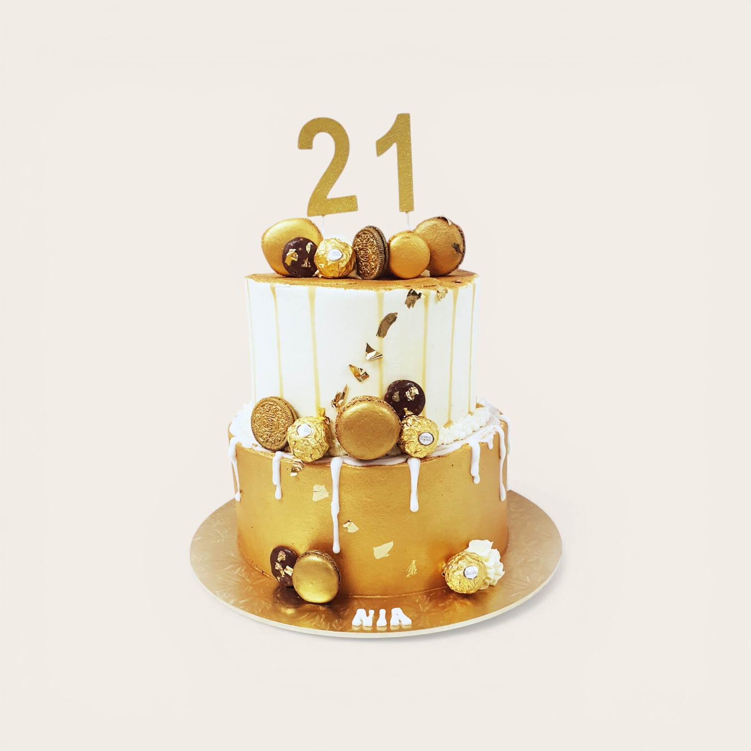 21st gold and white cake.jpg