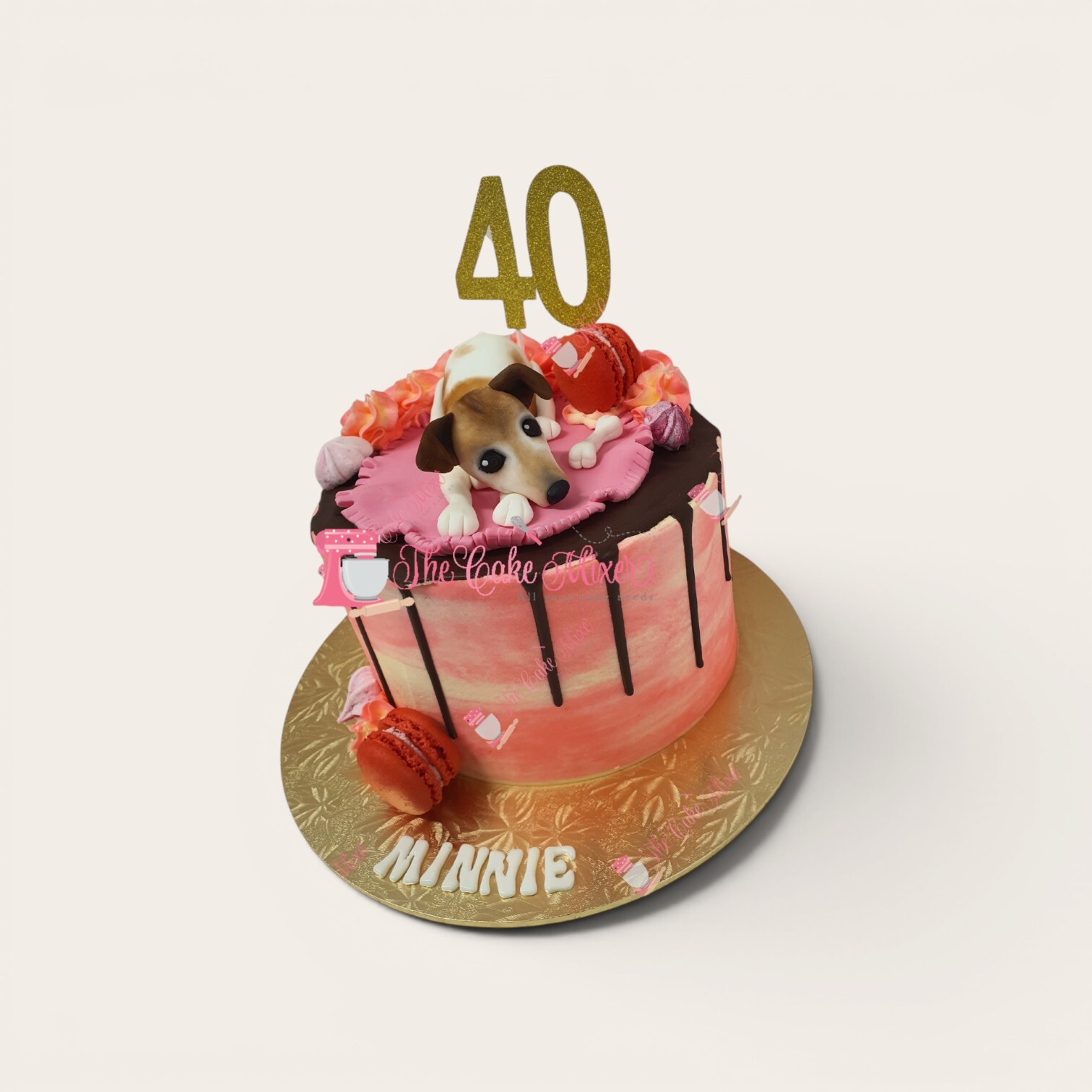 40th birthday pink cake with dog.jpg