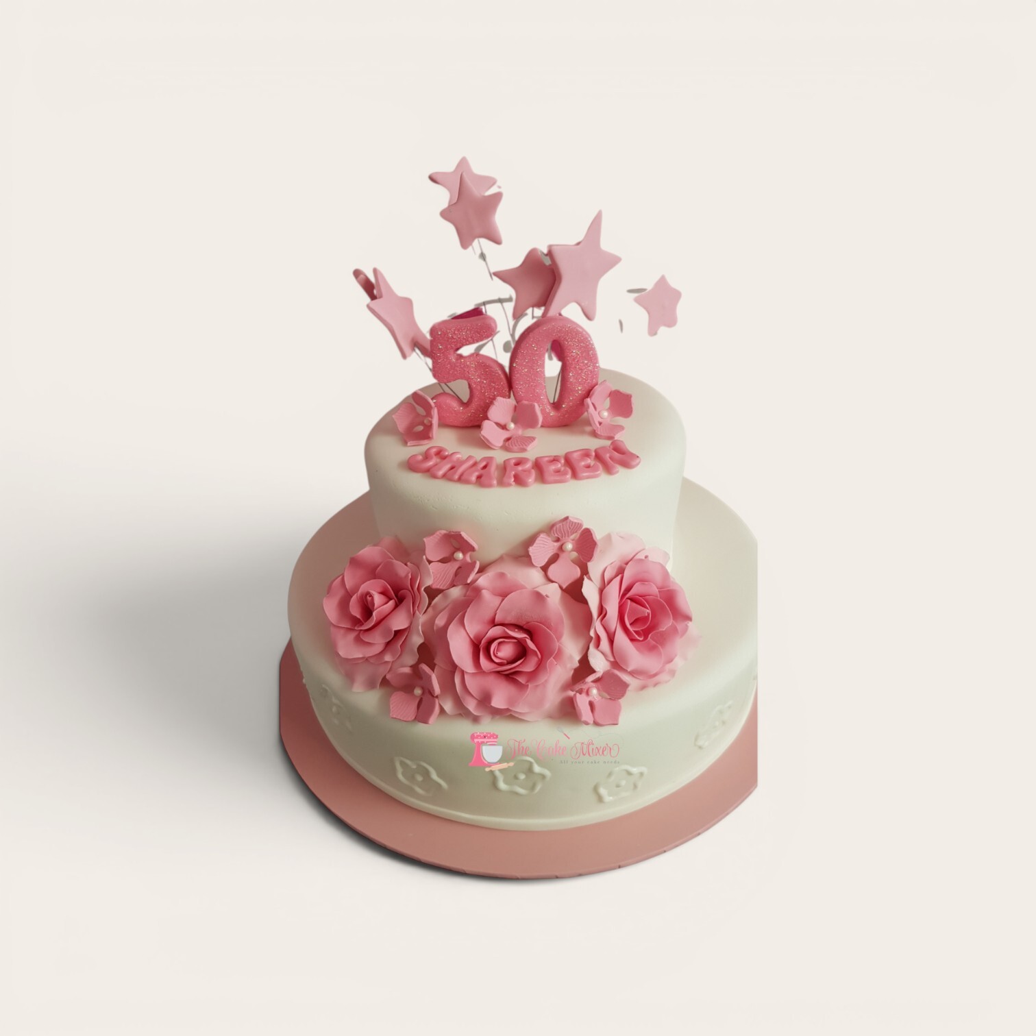 50th birthday cake with gumpaste roses.jpg