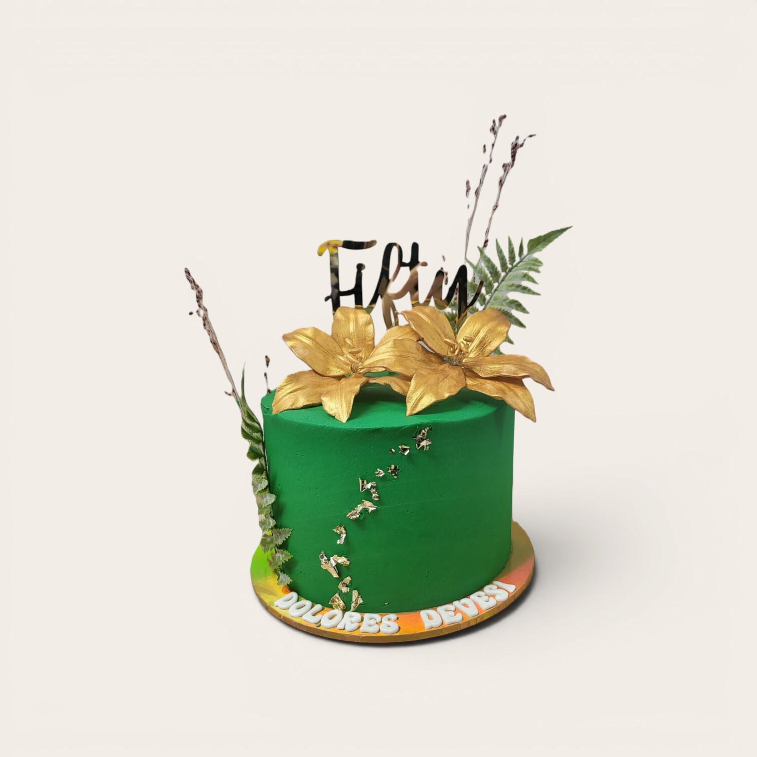 50th birthday gold green cake.jpg