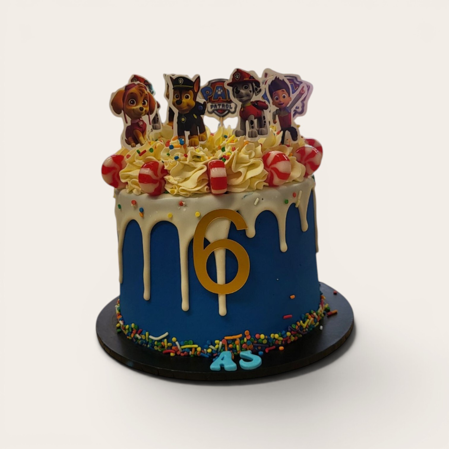 paw patrol character buttercream drip cake.jpg