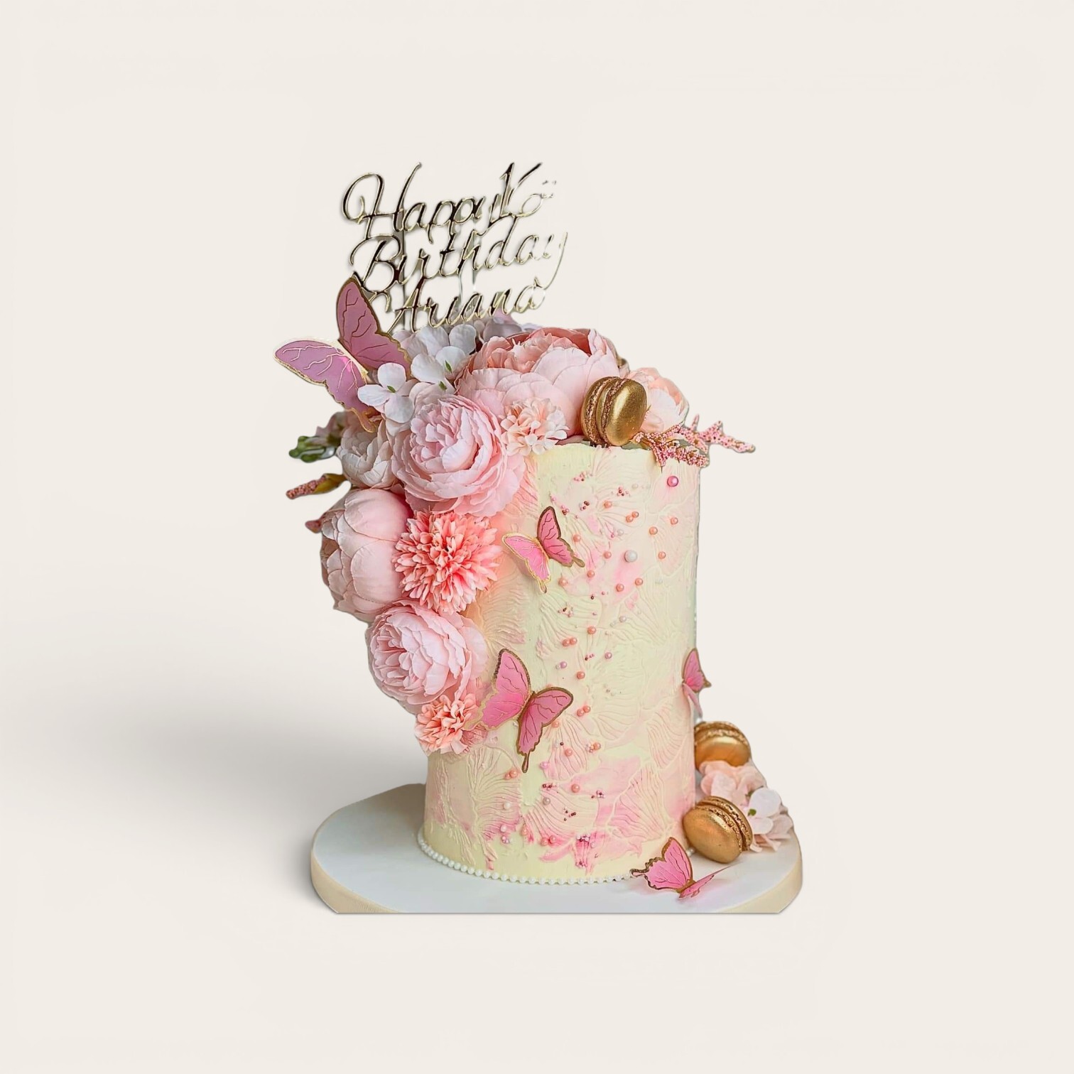 pink and gold butterfly floral cake.jpg