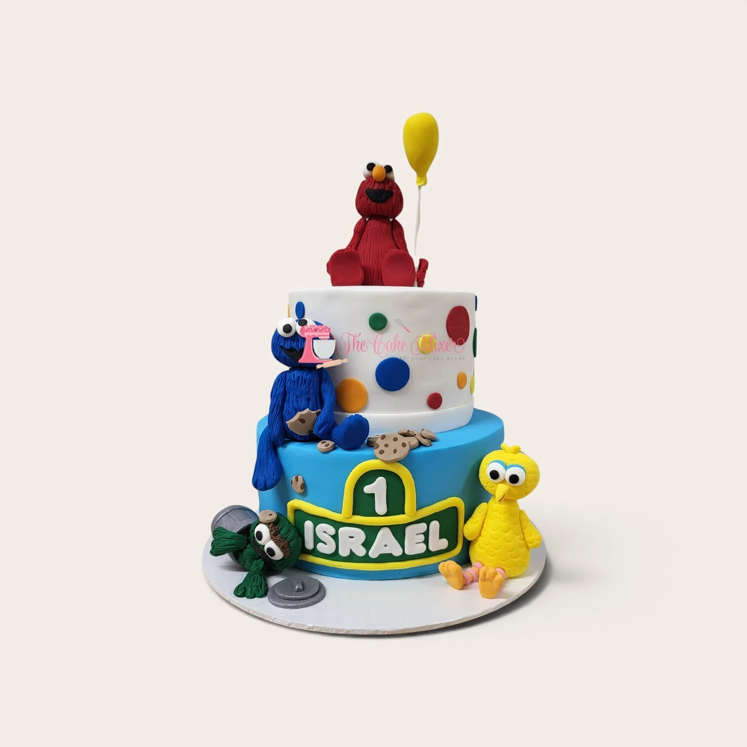 sesame st 1st birthday cake 2 tier.jpg