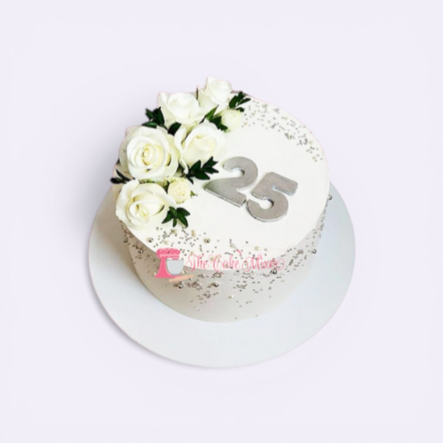 silver 25 years wedding anniversary cake