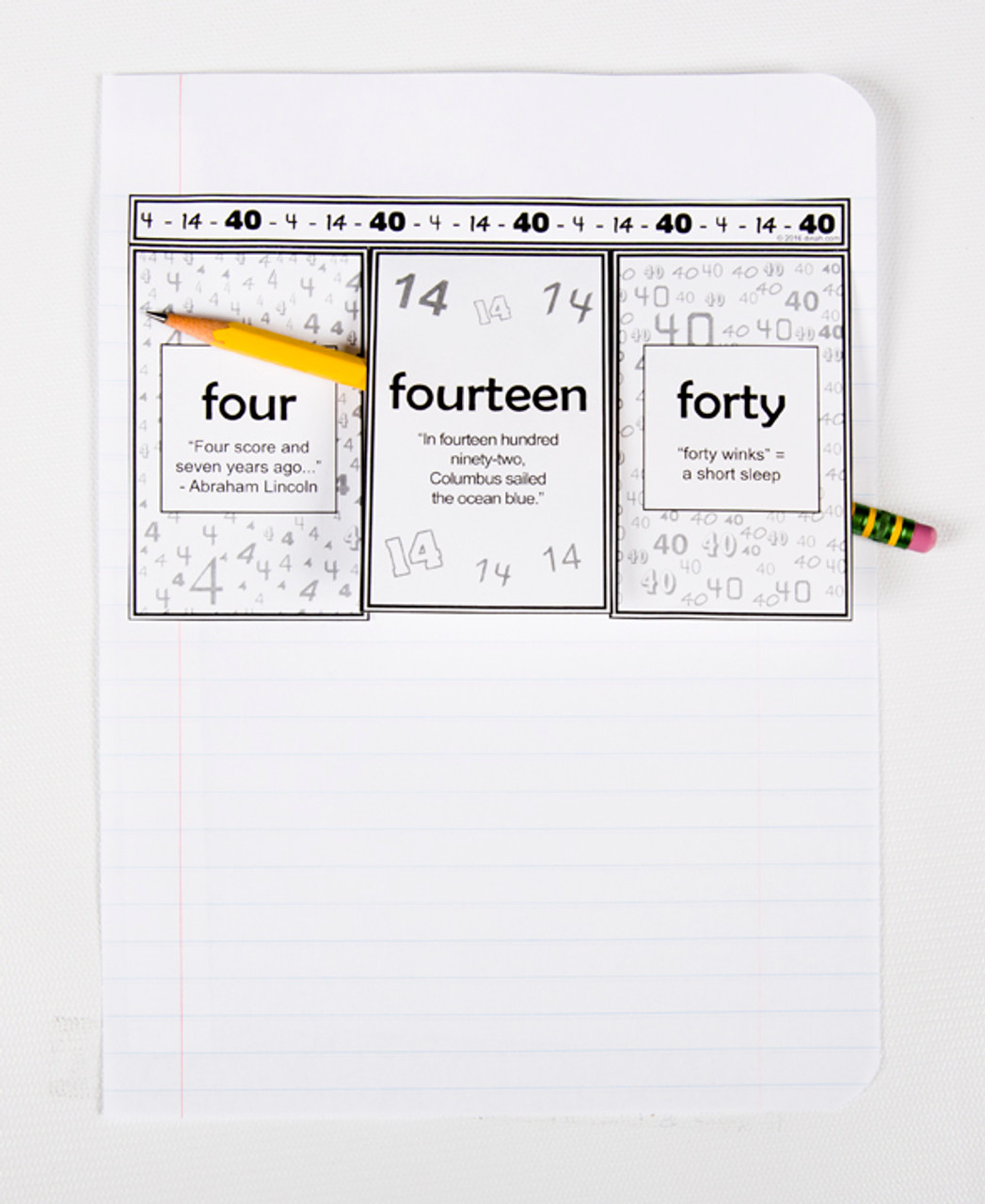 D-NC-L109-0053-EN-B-Confusing number words: four, fourteen, forty notebook