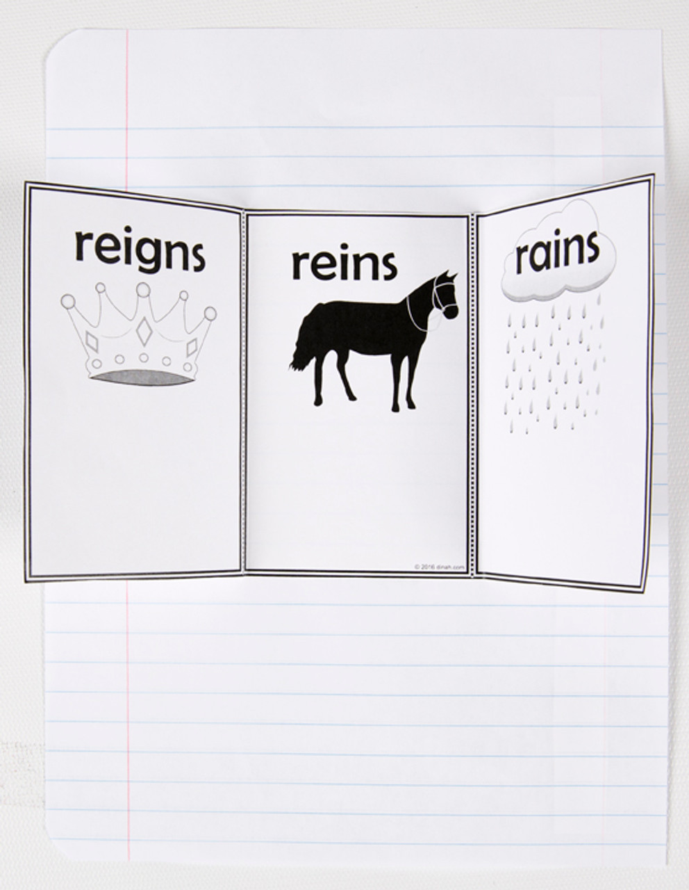 D-NC-L110-0060-EN-B-Homophone trio: reigns, reins, rains; notebook