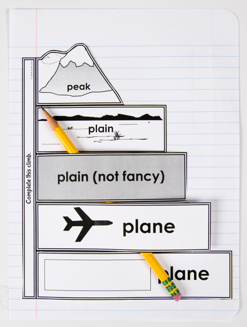 D-NC-L110-0014-EN-B-Find homophones/homographs for peak, plain, plane; notebook