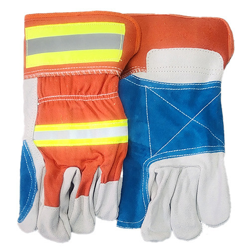 Double Palm Leather Work Glove W Reflective Stripes