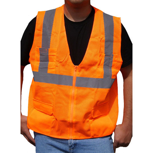 Orange Safety Vest,  Multi-Pockets, Class 2