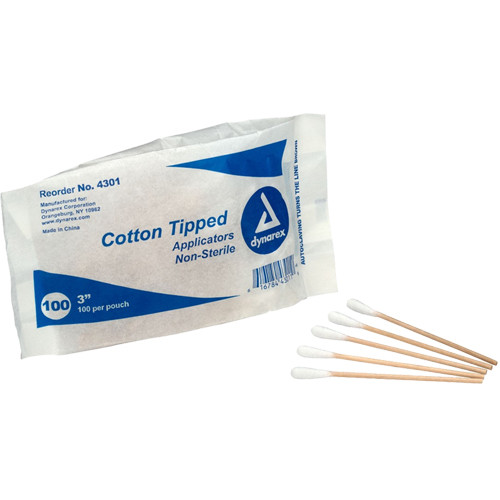 First Aid Only 25-400 Non-Sterile Cotton Tipped Applicators, 3" Wood Shaft, 100/bg