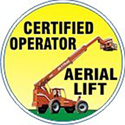 "CERTIFIED OPERATOR AERIAL LIFT" hard hat sticker, 25/pk