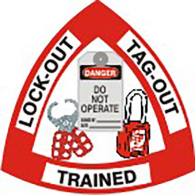 "LOCKOUT TAG OUT TRAINED" hard hat sticker