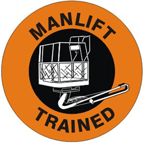 "MAN LIFT TRAINED" hard hat sticker, 25/pk