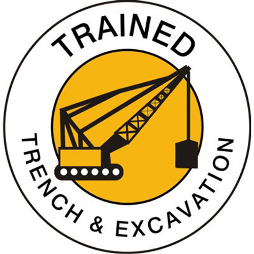 "TRAINED TRENCH & EXCAVATION" hard hat sticker, 25/pk