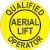 "QUALIFIED AERIAL LIFT OPERATOR" hard hat sticker, 25/pk