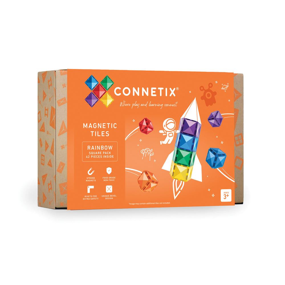 知育玩具 CONNETIX MAGNETIC TILES Connetix Rainbow Square Pack - 42 piece | Toddler/Preschool Toys
