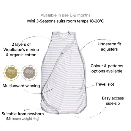 Woolbabe Mini 3-Seasons Side Zip - 0-9 months